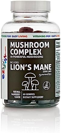Lions Mane Mushroom Supplement Gummies - 10in1 Mushroom Gummies - Reishi, Cordyceps, Turkey Tail, Maitake, Shitake, Chaga - Immune Defense, Boosts Cognitive Performance, Vegan, Plant Based, 60 Gummies