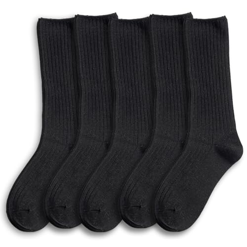 Image of Women Crew Dress Socks Cotton Solid Color Slouch Sock for Dressy Shoes 5 Pack