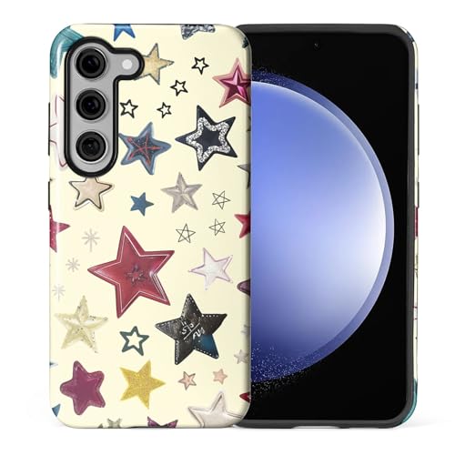 ilikediy for Samsung Galaxy S23 Plus Case,HL2 Aesthetic Color Stars Hybrid 2 Layer Hard Shell Silicone Protective Pattern Design Case