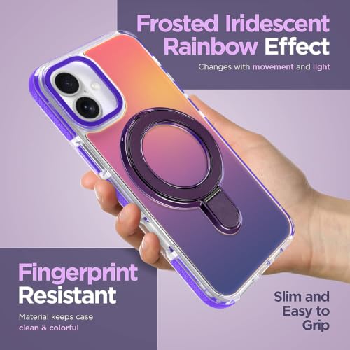 Image of Magnetic for iPhone 17 Case with Stand [Compatible with Magsafe] [Cute Fashion Fluorescent Design] [1 Screen Protector] Slim Translucent Matte Case for iPhone 17 6.3 inch 2025, Purple