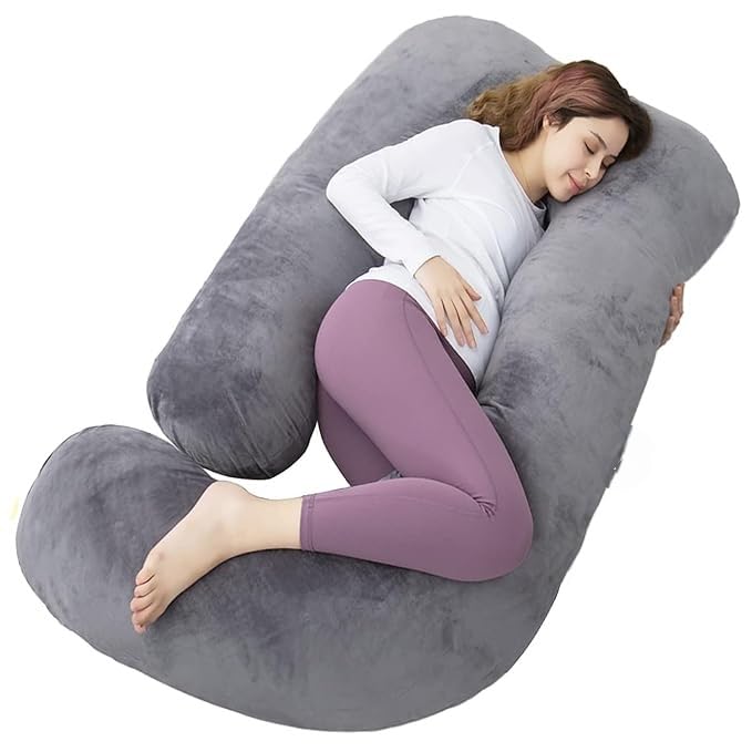 Cotton Blend Necxy Multifunctional J Shaped Pregnancy/Maternity Pillow for Pregnant Women for Belly Stomach & Hip Pain/Body Support Pillow with Washable Cover (Grey)