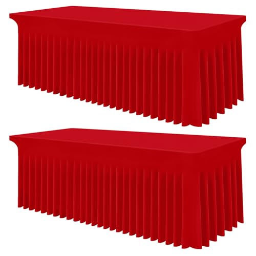 Image of Smiry 2 Pack Spandex Elastic Fitted Table Cloth Skirt for 6FT Table | Stretch Washable Table Cloth, Banquet Table Cover for Wedding, Party, Indoor & Trade Shows, (Red, 72Lx36Wx30H)