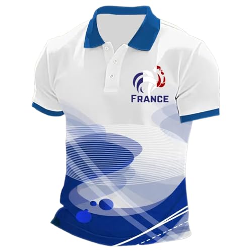 Foweknow Polo Camisetas para hombre de manga corta con bandera de Francia, camiseta deportiva para hombre, polo deportivo de verano, transpirable, de secado rápido, con botones, cómoda e informal, 04