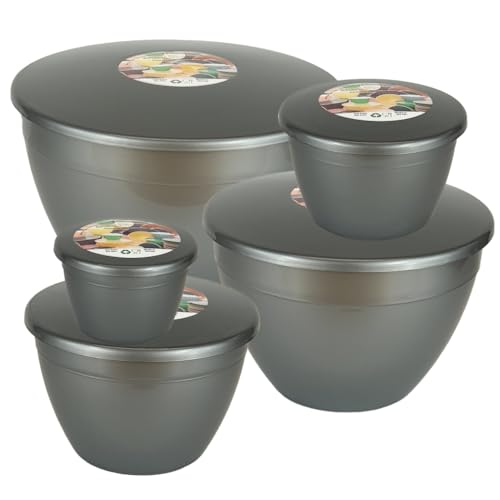 Just Pudding Basins Steaming Set of 5 Plastic Lidded Bowls for Puddings, Microwaveable Nesting Kitchen Containers for Baking and Food Storage, Assorted Sizes Up to 3 Pints