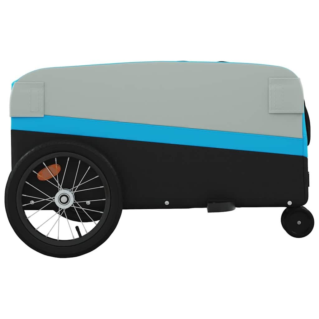 Przyczepa rowerowa, czarna, niebieska, wykonana z wytrzymałego żelaza, nośność 45 kg, z dyszlem, flaga bezpieczeństwa do transportu ładunków, bagażu, zakupów, psów, podróży