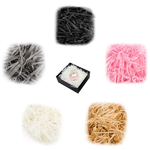 Geschenkbox Papierschnitzel, 5 Stücke Papierschnitzel 100g, Raffia-Papierschnitzel, Geschenkkorb Füllung, Geschreddertes Seidenpapier, Geschreddertes Papier, für Verpacken Geschenken, 5 Farben Cover
