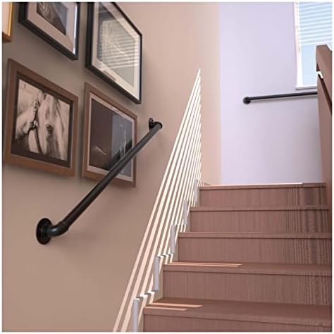 Dawn Railing Pipe Handrail 4FT Stair Handrail Wall Mounted, High Strength Steel with Black Powder Coating Hand Rail for Indoor & Outdoor Staircase Steps Support Safety Hand Railing