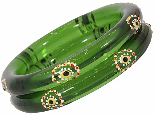 Image of NMII Traditional Glass With Diamond Cutting Pattern Glossy Finished Stylish Kada Set For Women And Girls | Crystal Glass Kada Bangles Set For Wedding, Festive