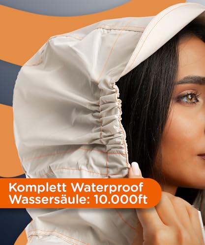 Jubi® Regenponcho Damen Beige – 100% wasserdicht, leicht & atmungsaktiv | Winddichter Damenponcho für Outdoor, Wandern, Camping & Reisen – stylischer Regenschutz für Alltag & Freizeit