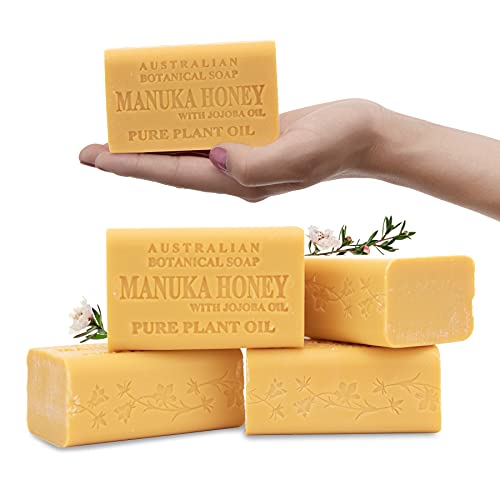 Australian Botanical Soap, Manuka Honey with Jojoba Oil 6.6 oz. (187g) Soap Bars | Natural Ingredient Bar Soaps | All Skin Types | Shea Butter Enriched - 4 Count