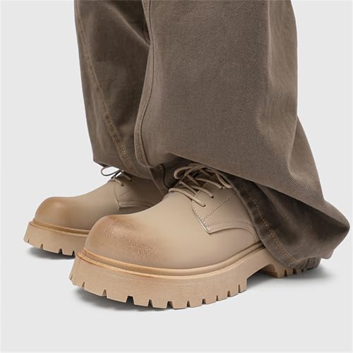 Men's British Style Genuine Leather Oxford Shoes Chunky Heel Platform Lace Up Round Toe Non-Slip Lug Sole for Business Office Formal Weddings Casual Daily Walking4