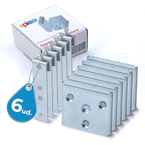 EPIEZA Juego de colgadores para cabeceros, cabezales, muebles de cocina, armarios, (incluye bastoncillo colgador y placa soporte). Herrajes para colgar muebles de cocina. (6)
