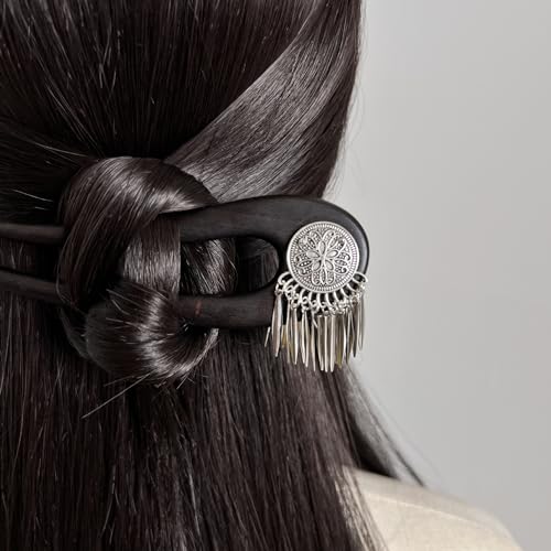 Image of Melodio New Wooden Hairpin - Yinchuan Snowfall-Inspired Traditional Wood Hair Stick with Tassel, Elegant Updo Hair Accessories for Women, Festival & Wedding Hair Decor