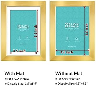 LaVie Home 5x7 Picture Frame Gold, 5 x 7 Frame with High Definition Plexiglass, Horizontal or Vertical Wall Wood Gallery Picture Frames Suitable for Small Picture, 1pc