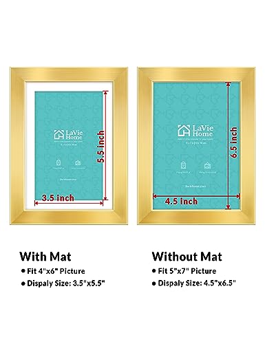 LaVie Home 5x7 Picture Frame Gold, 5 x 7 Frame with High Definition Plexiglass, Horizontal or Vertical Wall Wood Gallery Picture Frames Suitable for Small Picture, 1pc