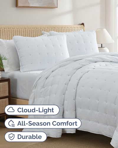 Image of Quilts Queen Size - Bedspread for Queen Size - Lightweight Comforter Set - Quilt Bedding Set for All-Seasons - Ultra Soft, Breathable & Comfy - Summer Coverlet with 2 Pillow Shams - 90 inch x 96 inch, White