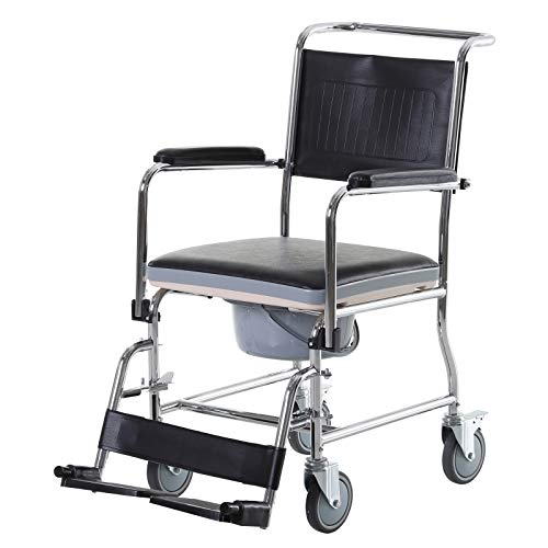 HomCom Personal Mobility Assist Bedside Commode Toilet Chair with Large Detachable Bucket