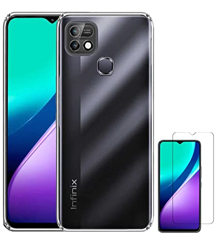 Image of Soft Flexible Silicone Back Cover Compatible with Infinix Smart 5 Pro, Transparent Case + Screen Guard