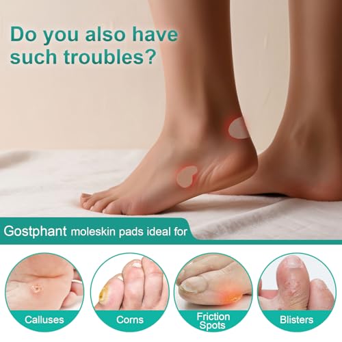 Image of Moleskin for Feet, Moleskin Adhesive Pads, Mole Skin Patch for Blisters, Shoes, Toes, Heel | Blister Prevention Tape Pads Reduce Friction - 20 Sheets (182 Pieces Total)