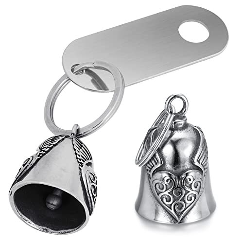 BETESSIN Llavero Colgante Moto, Campana de Moto, Llavero de Campana Lucky Bell Inoxidable, Guardian Campana de Suerte para Moto, Soporte para Campanilla Moto, 10cm 2 Kit