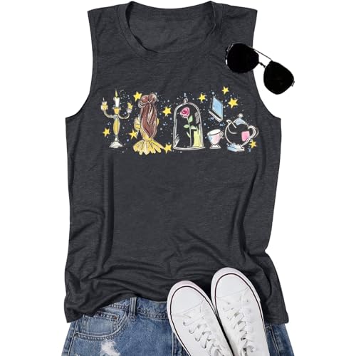 KIDDAD Magic Princess Tank Tops for Women Magical Fairy Bow Shirt Family Vacation Vest Summer Holiday Soft Sleeveless Tee Dark Heather Gray