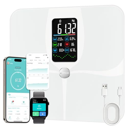 Lepulse Bascula Grasa Corporal y Muscular, Bascula de Baño Inteligente con Pantalla Grande, Bioimpedancia Bascula Inteligente con 22 Mediciónes, Balanza Peso Corporal Masa Muscular IMC con App