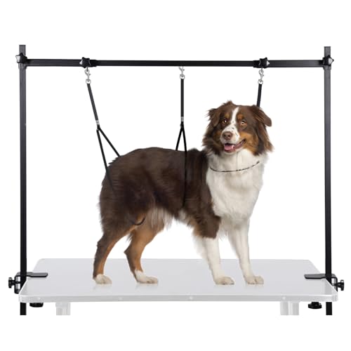 HIDOG H-Shape Dog Grooming Arm with Clamp, Pet Grooming Table Arm with 3 Loop Noose, 33″ Height Adjustable and 38″ – 50″ Width Adjustable for Small/Medium/Large Dogs