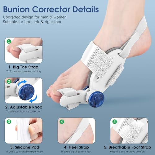Image of KASHEVI Bunion Corrector for Women & Men Big Toe - Bunion Fix with Big Toe Separator for Toes Alignment - Adjustable Orthopedic Bunions Splint with Straightener for Pain Relief, Hallux Valgus Correction(White)