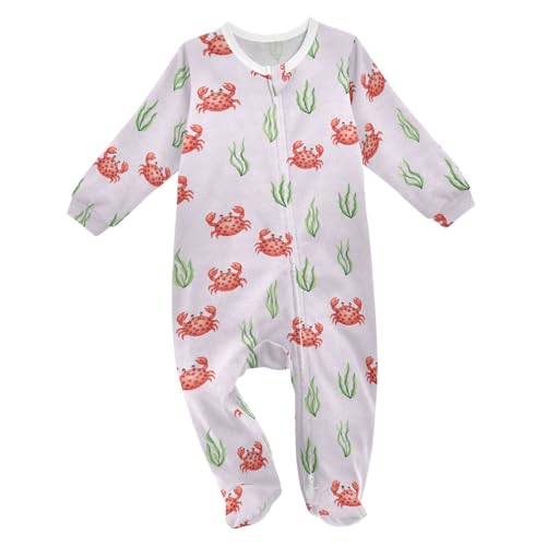 Emelivor Underwater Crabs Seaweed White Baby Newborn One-Piece Pajamas Cotton Sleepwear Outfits for Boy Girls Kids