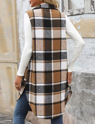 Mywinway Long Plaid Vest for Women 2025 Fall Winter Sleeveless Blazer Jackets Outerwear Trendy Tops3