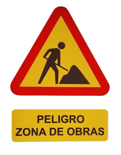 Cartel señal PVC 40 cm x 30 cm zona de obras 1 mm espesor