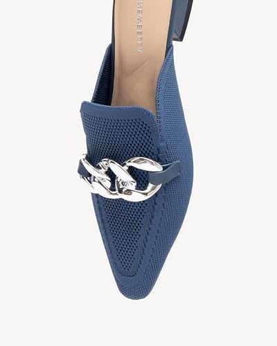 Image of NEWBELLA Women's Knit Pointed Toe Mule Slides, Chunky Gold Chain Decor, Low Block Heel, Slip On Loafer for Daily Office Wear