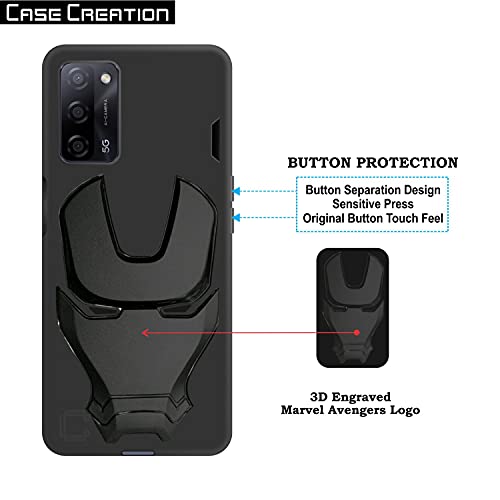 Image of COVERLY Official 3D Smooth Feel Avengers Logo Mask soft Rugged Grip TPU silicone Iron Man Engraved Cartoon Movie Engraved Silicone rubber Matte Strong back cover for Oppo A53s (2020) -HD Black Avenger