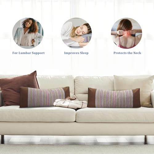 JOERRES Buckwheat Pillow & Cervical Pillows for Sleeping (21x9x4inch), Natural Cooling Technology and Relieve Cervical Pain, 100% Organic Coarse Cloth Package w Organic Buckwheat Hulls. (Brown)