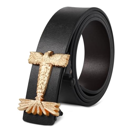 Image of Aurolran Men&Womens Leather Dress Belt Business Automatic Buckle Belt Color-Black Silver Gold