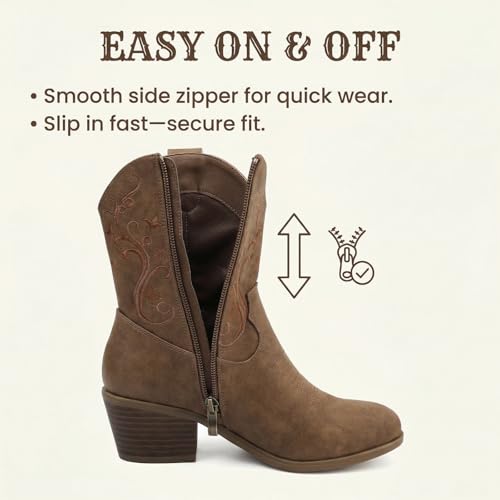 Image of Cowboy Boots for Women Short Shaft Side Zip Embroidered