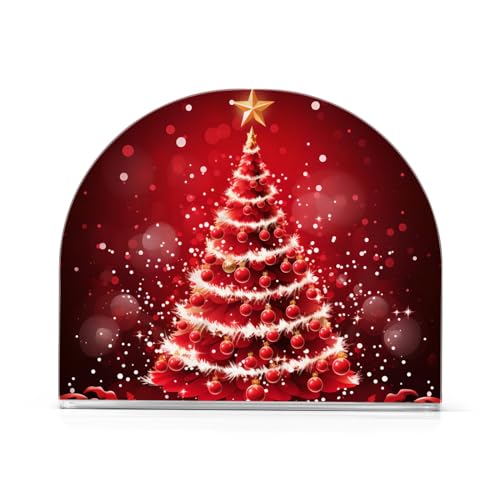 Acrylic Napkin Holder Red Christmas Tree Modern Decorative Dinner Paper Holder for Table, Kitchen, Office, Restaurant