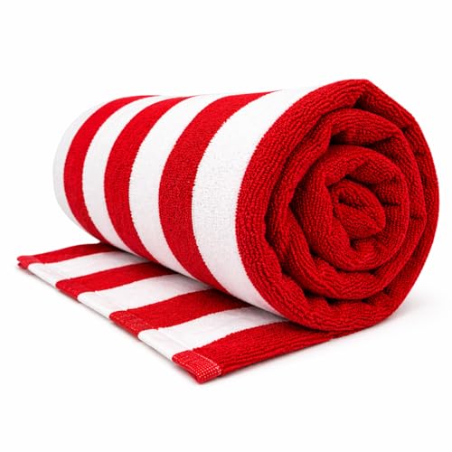 Image of TowelWala Extra Large Cotton Pool & Bath Towel | 180x90 cm | 450 GSM Cotton | Quick Drying & Highly Absorbent | Striped Design for Adults | TW PT RED Pack 2