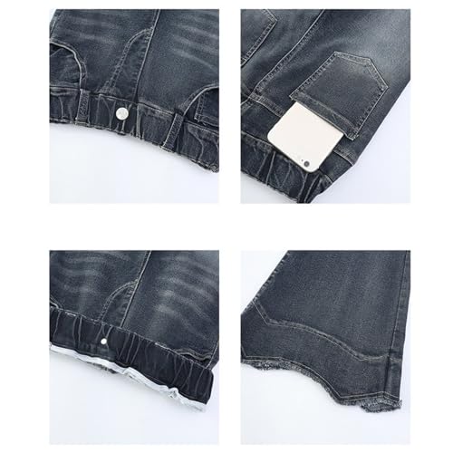 Flared Jeans for Girls Straight Leg Elastic Waist 𝗩intage Bell Bottom Denim Pants Streetwear Casual Trousers2