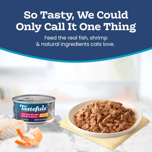Blue Buffalo Tastefuls Fish & Shrimp Flaked Wet Cat Food, 3 oz, 4 ct | Real Fish First, Entrée in Gravy, No Chicken By-Product, Corn, Wheat, or Soy - image 3