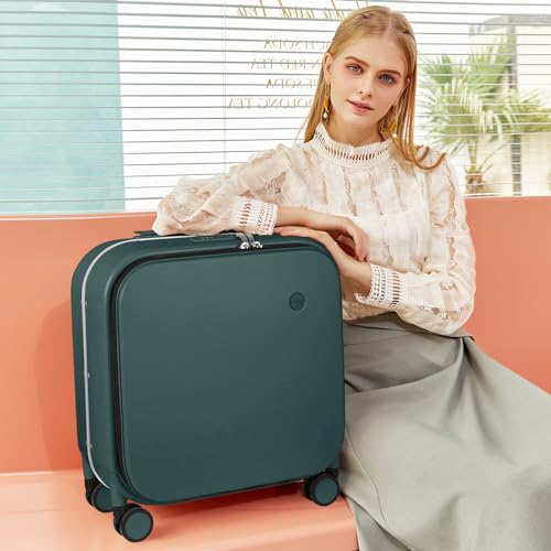 Image of mixi Luggage Suitcase with Spinner Wheels, Travel Luggage Aluminum Frame PC Hardside with TSA Lock & Cover, Blackish Green, 18-inch, Minimalist