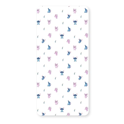Disney Lilo and Stitch Official Single Fitted Bedsheet | Chill Design Featuring Stitch and Angel | Designed for Single Beds | Soft Polyester with Elastic Edge | Perfect for Kids Bedroom