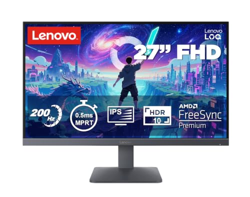 Image of Lenovo LOQ 27-10 | 27 inch (68.5cm) FHD (1920x1080) IPS 200Hz Gaming Monitor | 0.5ms, HDR10 Compliance, AMD FreeSync, 99% sRGB, 2xHDMI 2.1 TMDS, 1xDP 1.4| Tilt | Lunar Grey | 68F2GACBIN