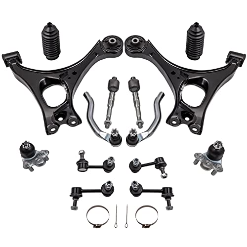 Clunk From Front Suspension When Driving at Low Speed Over Bumps or Turning - 2015 Acura TLX 5 maXpeedingrods 14 PC Front Suspension Kit for Honda Civic 2006-2011, Front Lower Control Arms + Sway Bar End Links + Outer Inner Tie Rod Ends + Rack Pinion Boot Bellows
