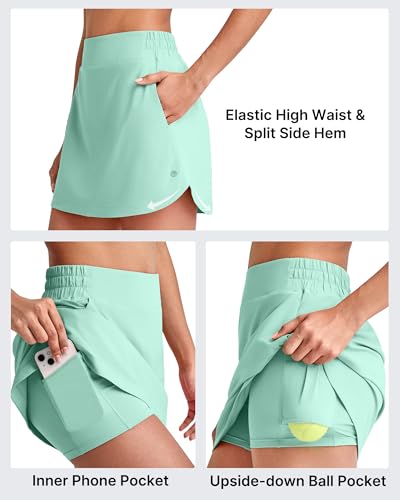 Image of G4Free A Line Golf Skirts for Women 15'' Elastic High Waisted Tennis Skorts Soft Casual Athletic Inner Shorts 4 Pockets