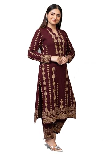 Image of ColorChakra Woolen Kurta Palazzo Set for Womens Winter wear Wool Kurti Sizes M to 4XL