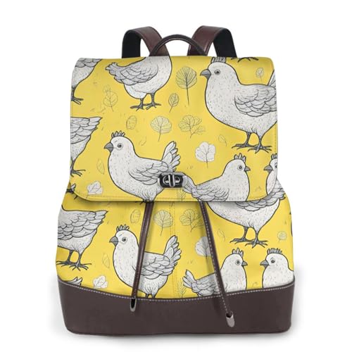 Sac à dos en cuir noir imprimé poulet jaune pour femmes taille unique polyvalent chic