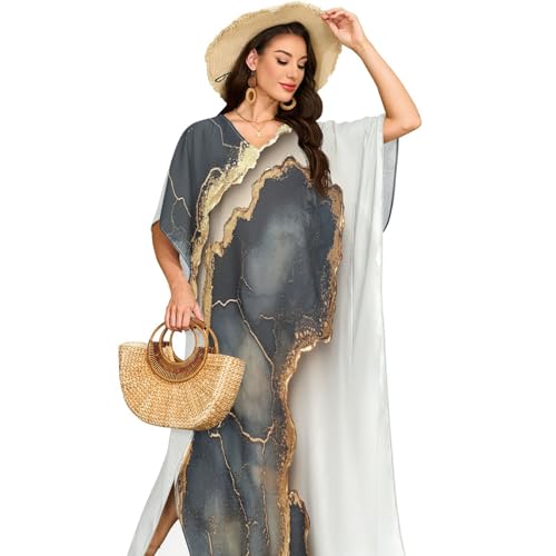 Robe de plage longue respirante et légère noire et beige