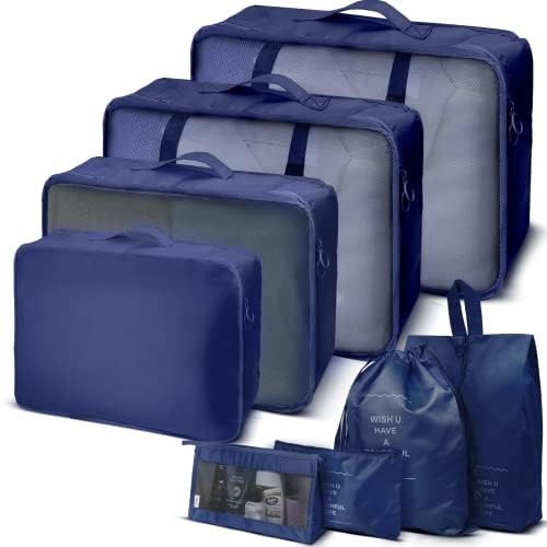 Zeydan 8 Pcs Packing Cubes for Suitcases - 190D Oxford Twill Organizer Set; Waterproof Packing Cubes for Travel/Backpack with Mesh Design | Storage Organizers Large Medium Small Travel Packing Cubes