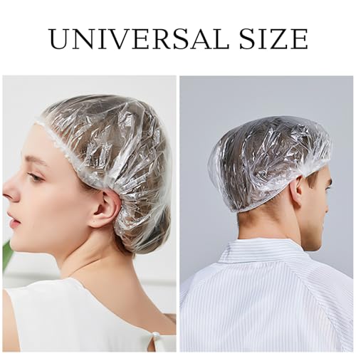 100 Stück Einweg-Duschhauben, Duschhaube, wasserdichte, transparente Duschhaube aus Kunststoff, Wiederverwendbar, Elastische Haarduschhaube, für Salon, Spa, Reise, Hotel, Dusche, Heimgebrauch